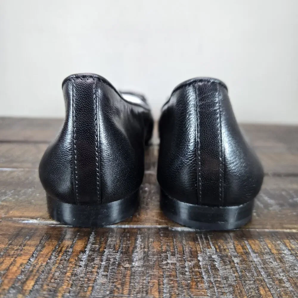 NEW Tory Burch Cap Toe Ballet Womens Size 7.5 Logo Flats Shoe Goat Leather Black